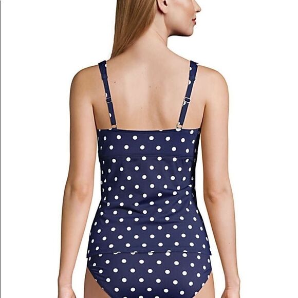 Lands End Plus size wrap bodice Tankini navy white polka dot Various - Picture 8 of 8